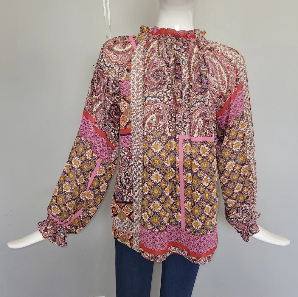 Molly Bracken Hippie Printed Sheer Blouse, VGUC, Size S - Picture 6 of 9